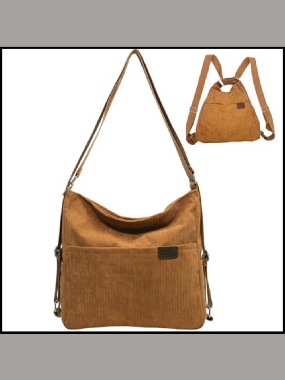 Corduroy Convertible Tote Bag Backpack Crossbody Shoulder Purse